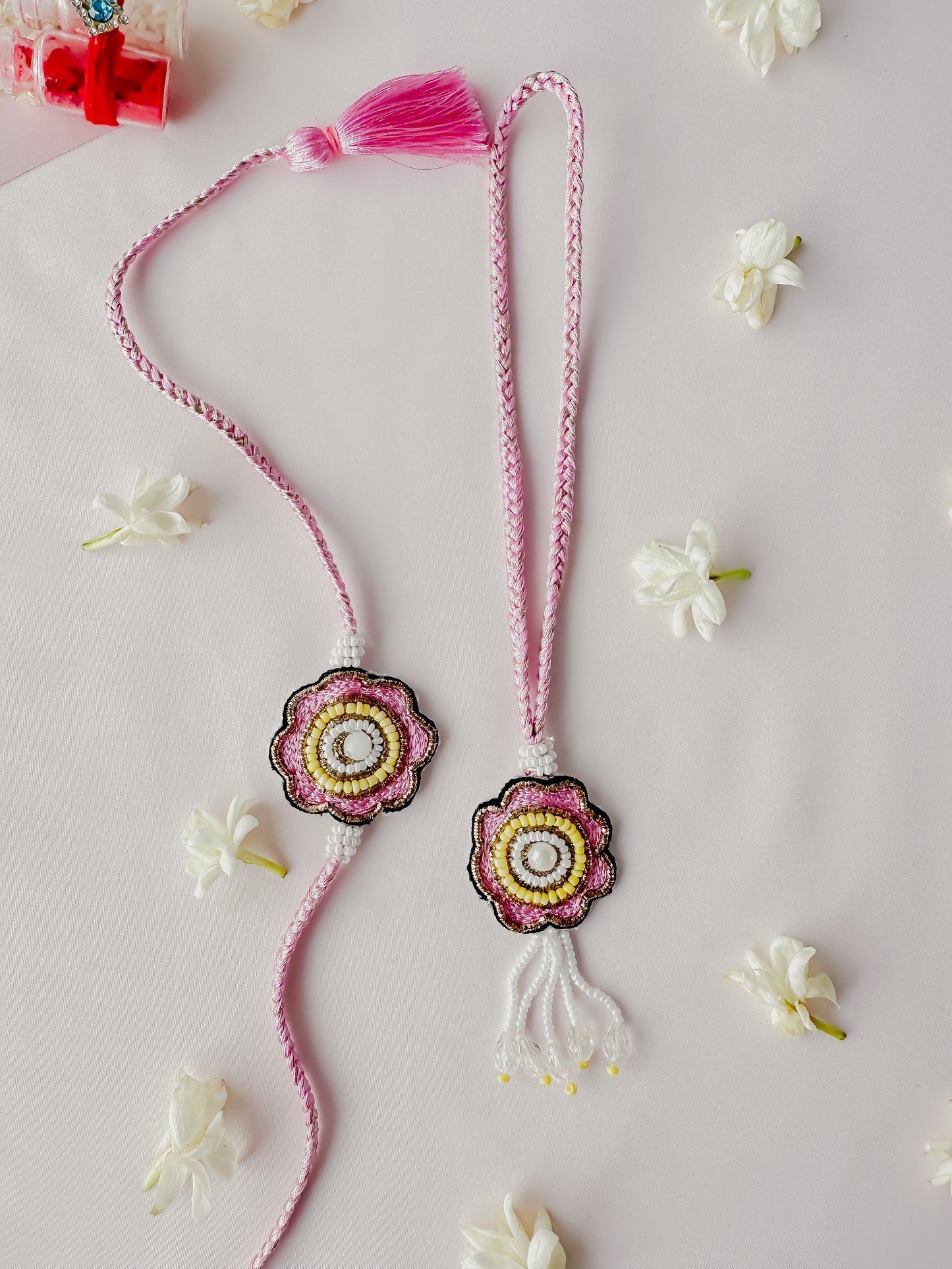 Pink Beaded Lumba Set  Handmade Rakhi