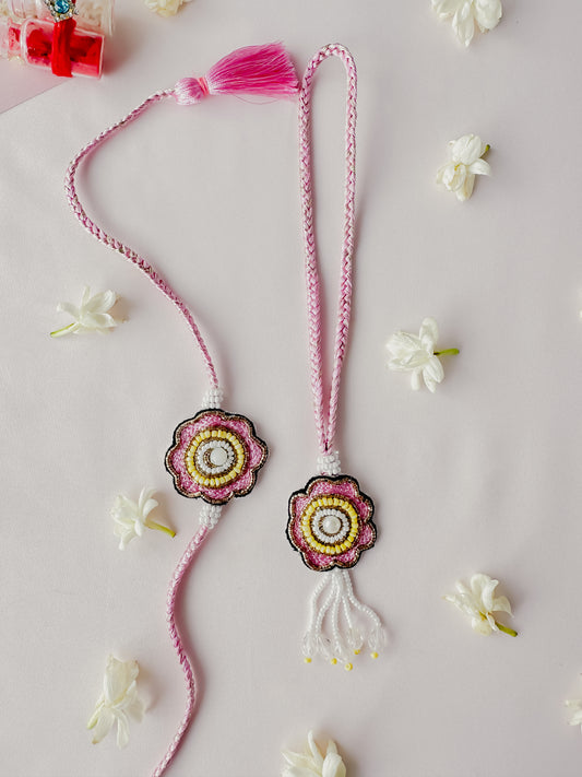Pink Beaded Lumba Set  Handmade Rakhi