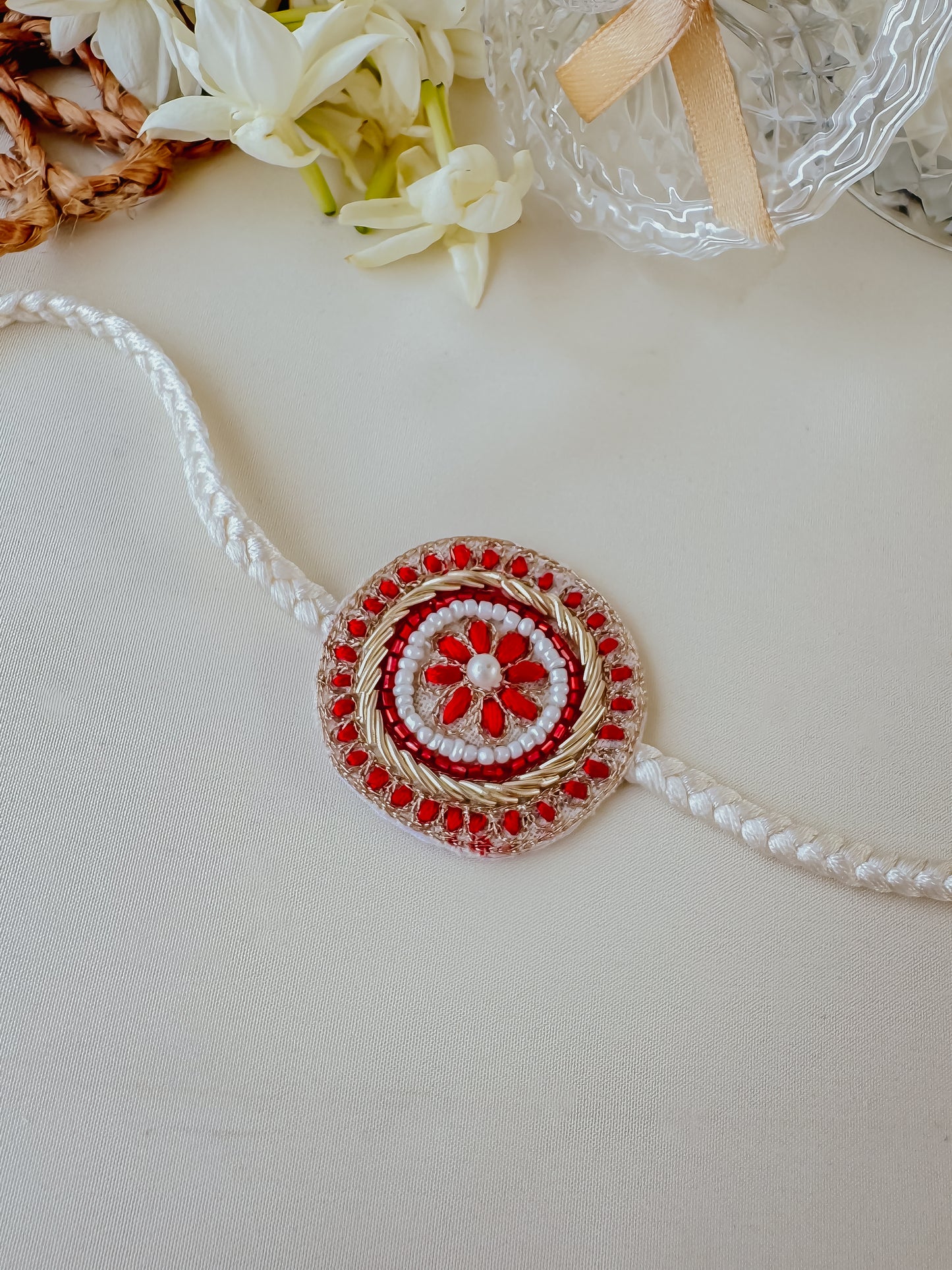 Shining Red Golden Handmade Rakhi