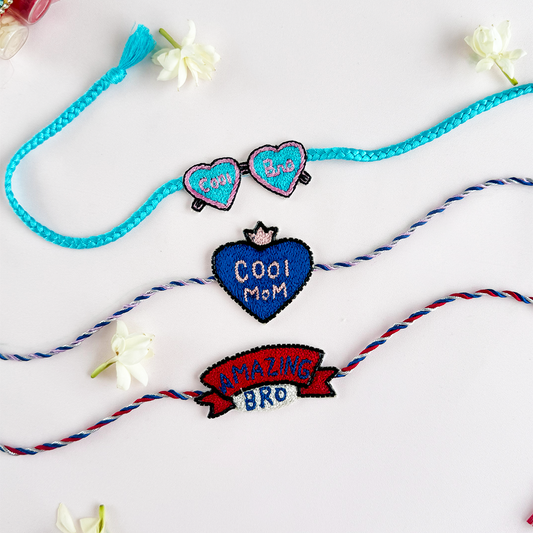 Set of 3- Cool knot Bro & Mom Handmade Rakhi