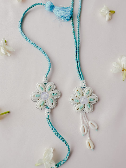 Blue Pastel Bloom Lumba Set Handmade Rakhi