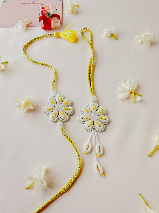 Yellow Pastel Bloom Lumba Set Handmade Rakhi